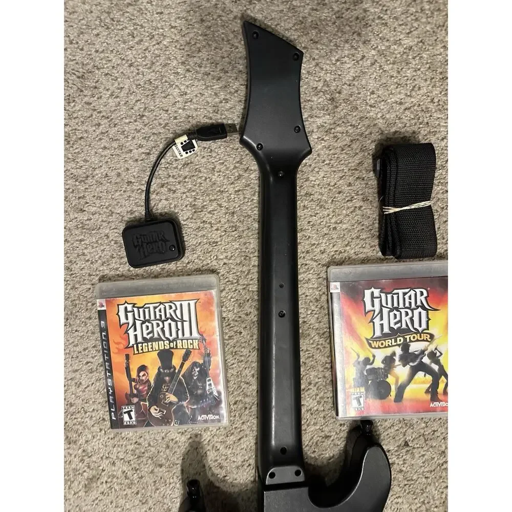 Guitar Hero PlayStation 2 PS3 Sunburst Wireless Controller Dongle 2 Games Tested